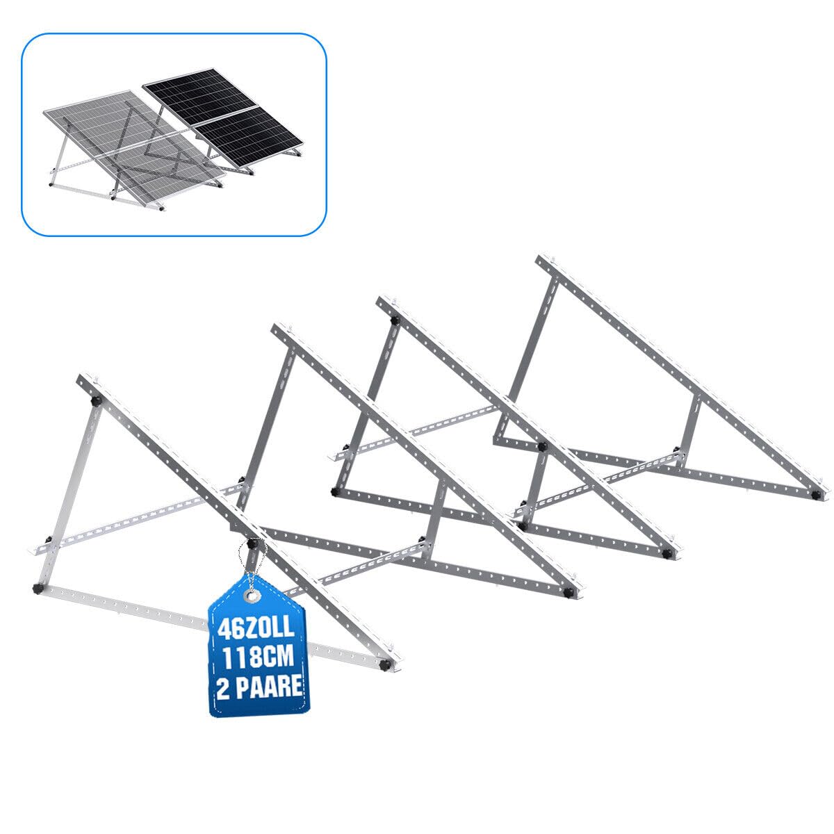 Verstärkte Solarpanel Halterung 118cm für 100W-600W Paneele, Winkel Einstellbar 0-90° Balkonkraftwerk 2 Paar