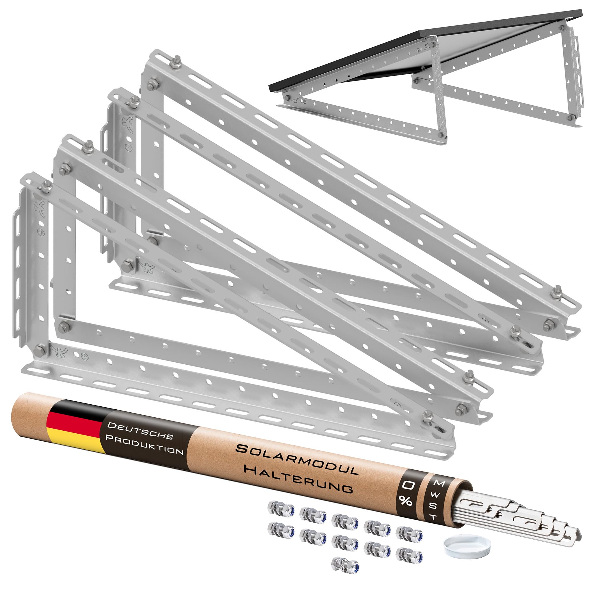 4x Solarmodul Halterung bis 114,5 cm - Einstellbarer Neigungswinkel 0°-90° - Für Flachdach, Balkonkraftwerk & Wand