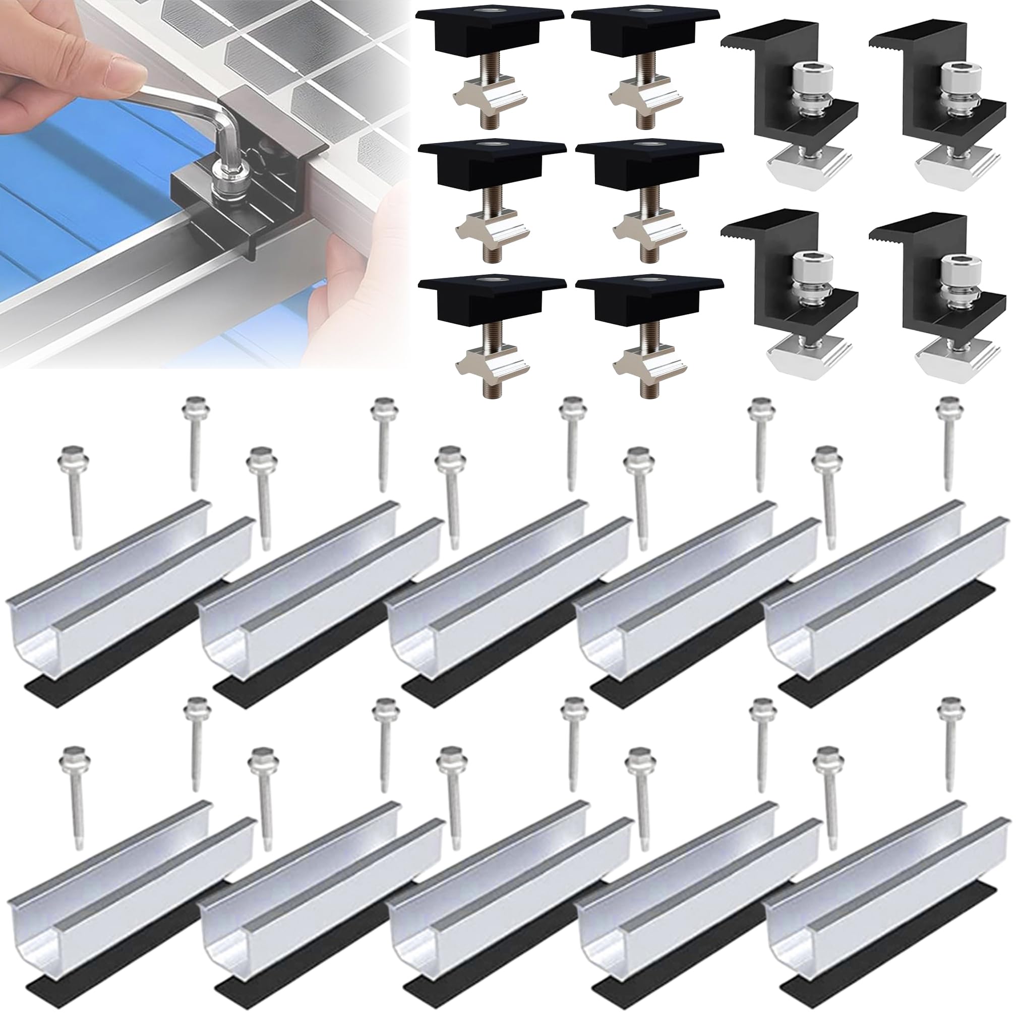Solarpanel Halterung Metalldach [Verstellbar & Korrosionsbeständig] – Flachdach mit 12cm Schienen