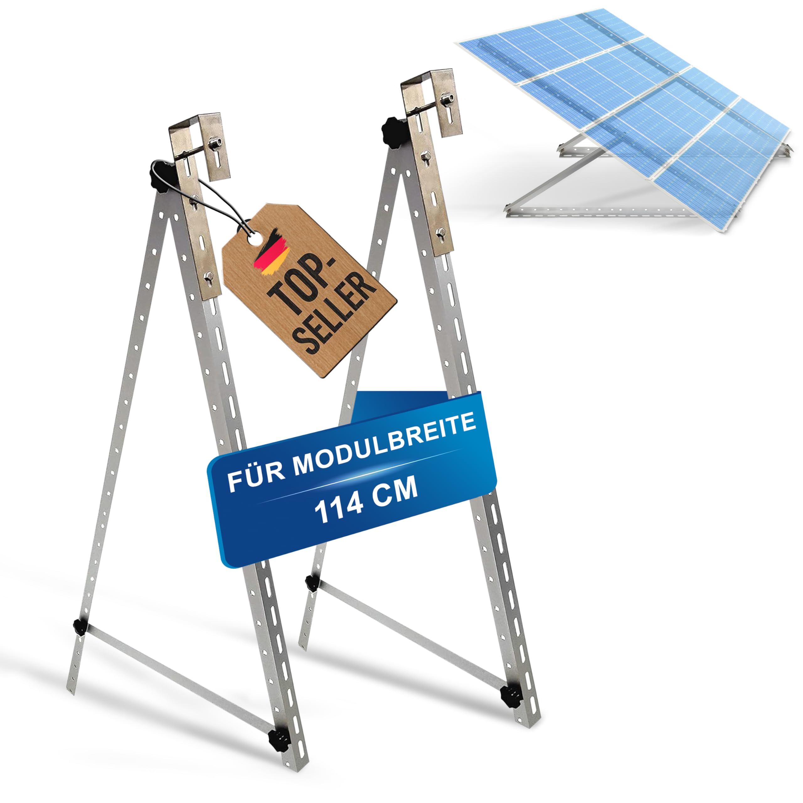Trango ST-0006S Solarpanel-Halterung aus Aluminium – wetterfest & rostfrei – für Balkongeländer bis 114 cm