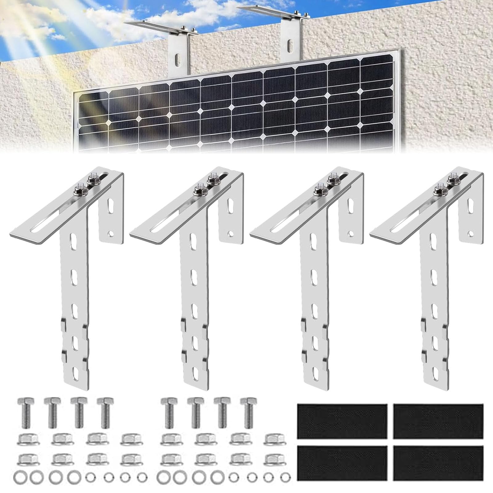 4er Set Solar Balkonkraftwerk Halterung - Verstellbar, Kein Bohren für Balkon Solarmodule (Rund/Eckig)