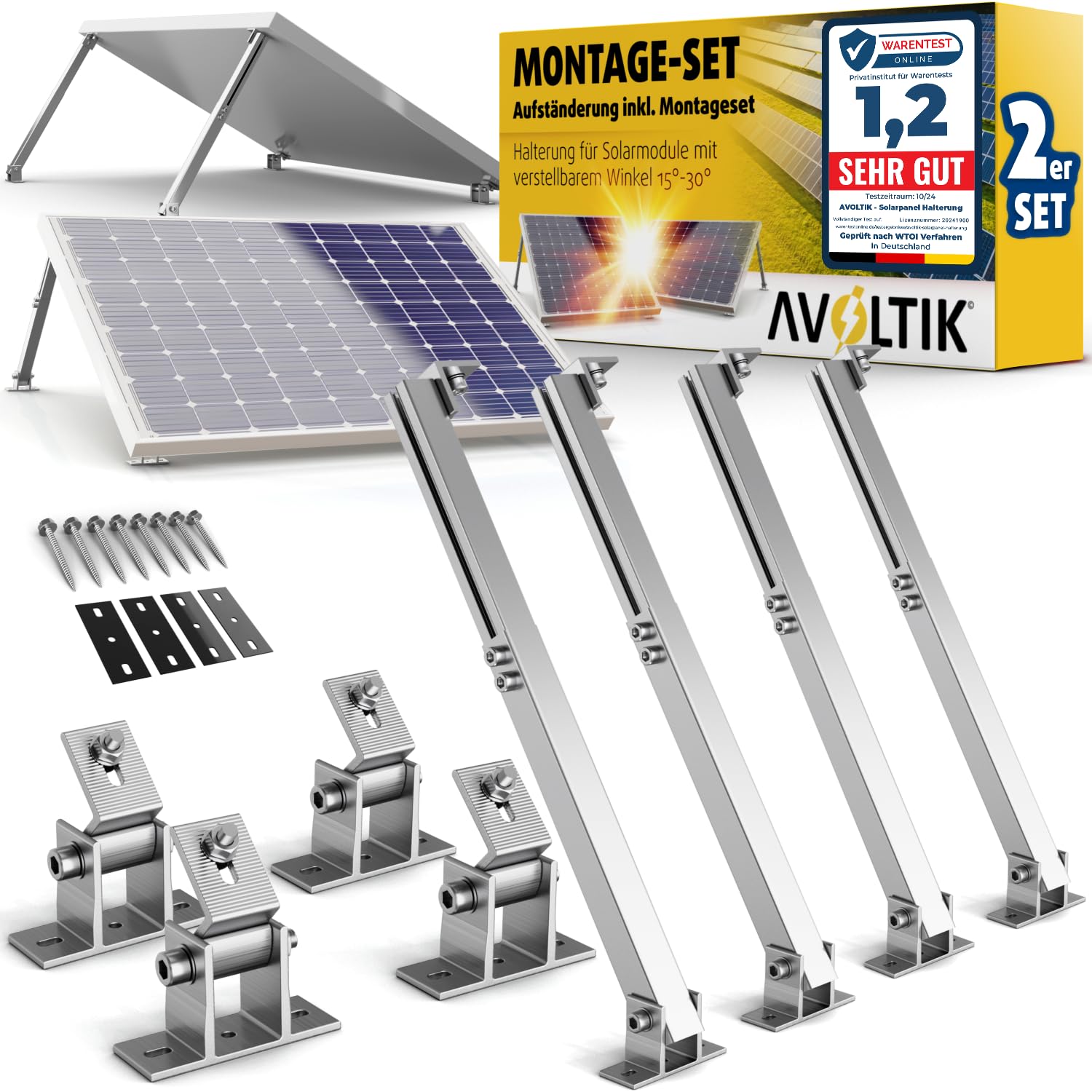 2x Solarmodul-Halterung aus Aluminium | Verstellbarer Winkel 15-30° | Für Balkonkraftwerk 2 Solarmodule auf Balkon, Dach