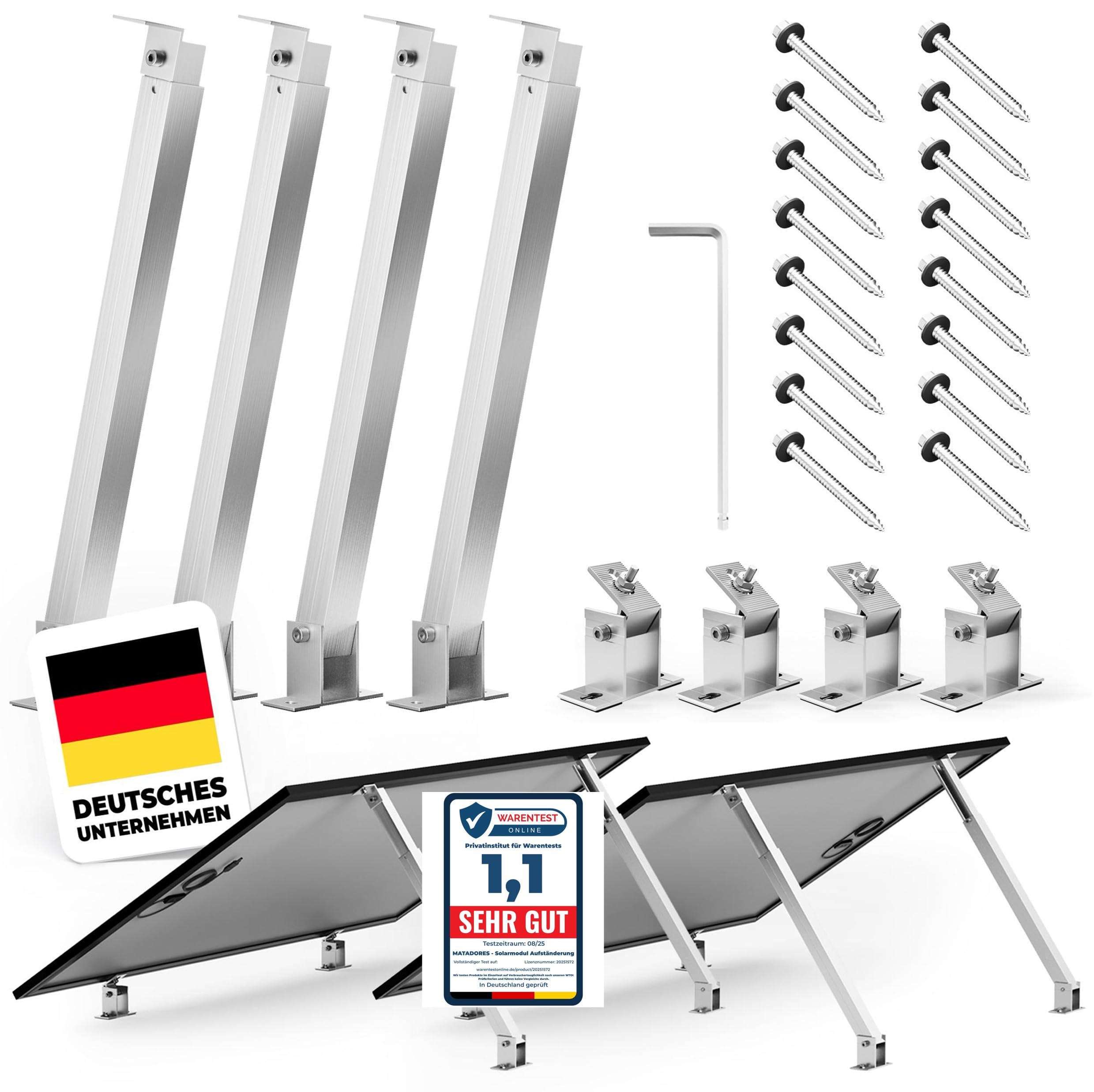 MATADORES Aufständerung für 2 Solarmodule | Verstellbar 15°–60° Neigung | Aluminium für Balkon & Flachdach