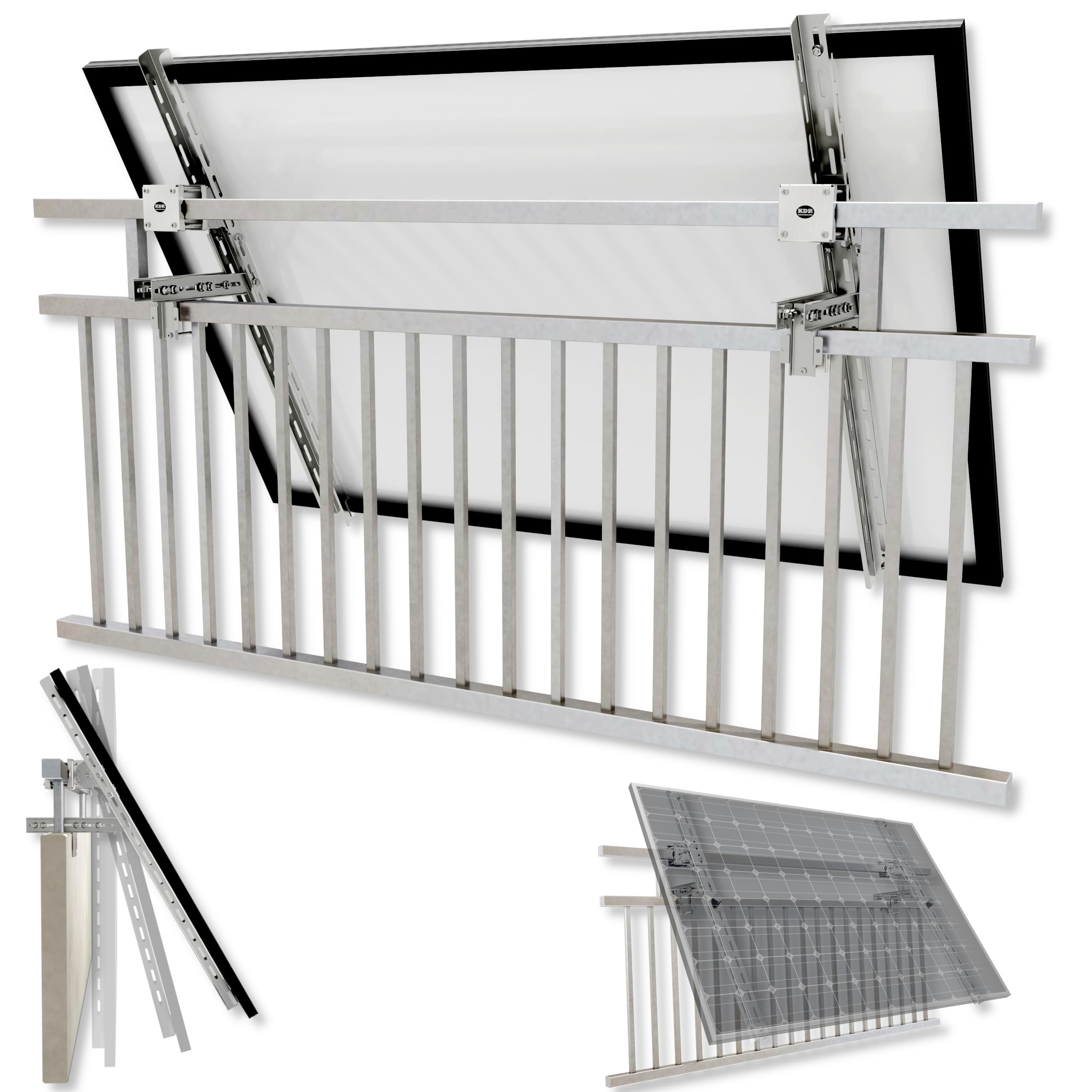 KDR Edelstahl Balkonkraftwerk Halterung – Ohne Bohren für Balkon-Geländer – Verstellbar bis 2 m² mit 3 Neigungswinkeln