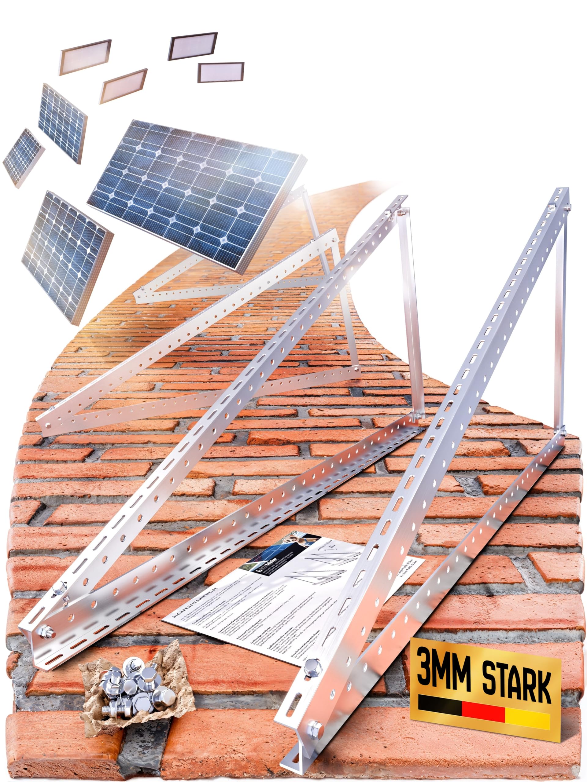 4x Balkonkraftwerk Halterung 118cm stabiles 3mm Aluminiumprofil Edelstahl Schrauben Solarmodul Befestigung PV-Module 0% 